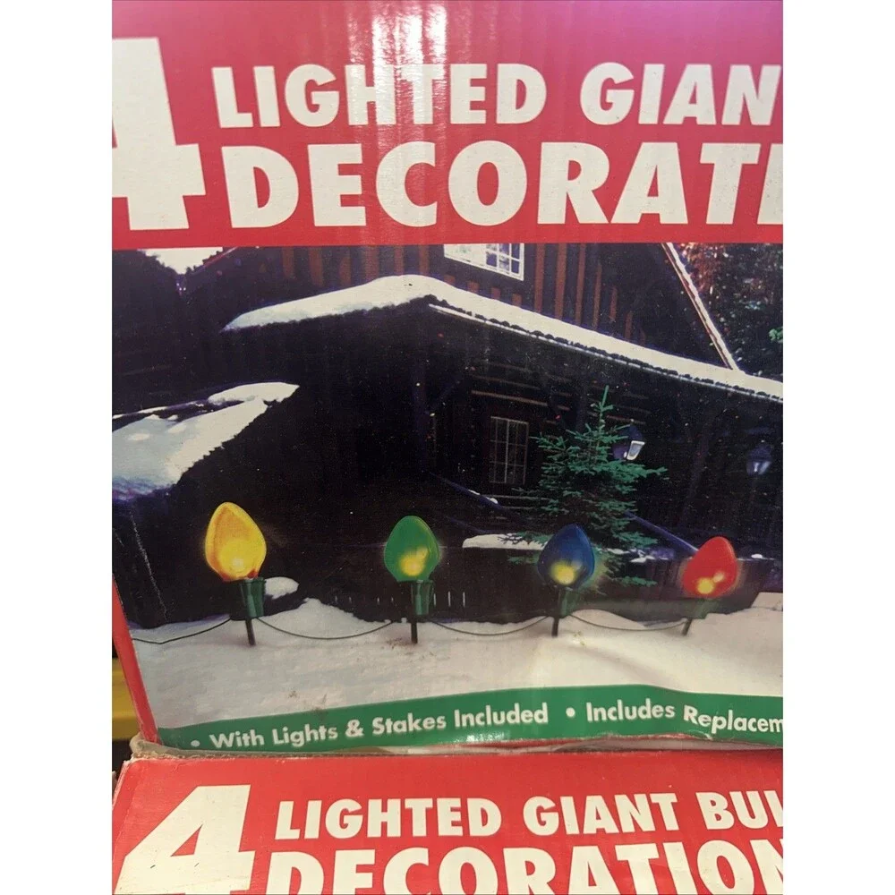 2 Sets 4 Lighted GIANT BULB Xmas Decorations Pathway Strand C7 Light Set Stakes